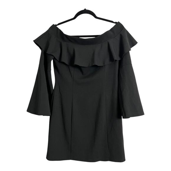 AQUA Ruffled Off Shoulder Sheath Mini Dress Black Women's Size M Formal Classy - Picture 4 of 7